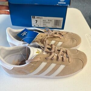 Adidas Gazelle J Beige and White Sneakers